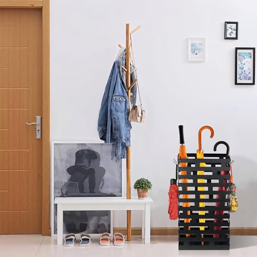 23-Inch Metal Umbrella Stand for Entryway with Drip Tray and Hooks