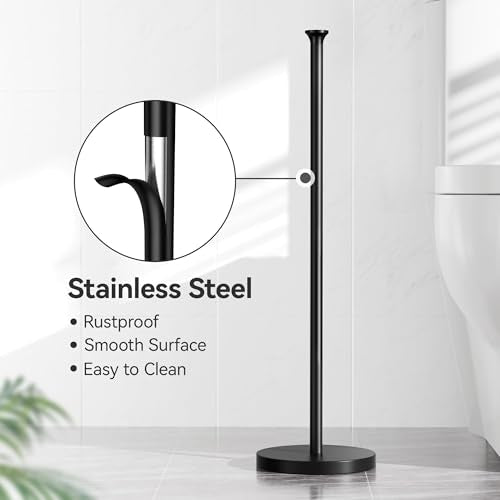 Free-Standing Toilet Paper Holder Stand with 4-Roll Storage, Matte Black