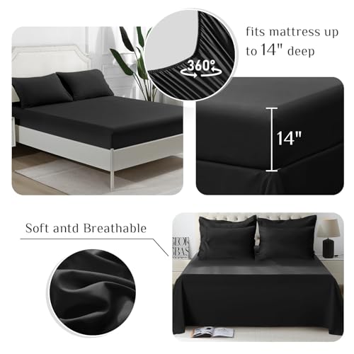 7-Piece Queen Comforter Set - Bed in a Bag with Sheets & Shams, Black
