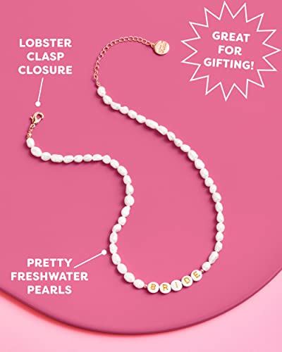 Freshwater Pearl Bride Choker Necklace with Gold Letter Beads - 14-inch