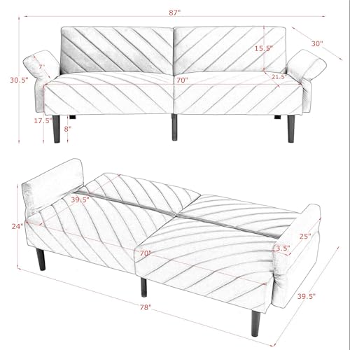 78-Inch Velvet Convertible Sofa Bed, Reclining Futon Couch for Living Room