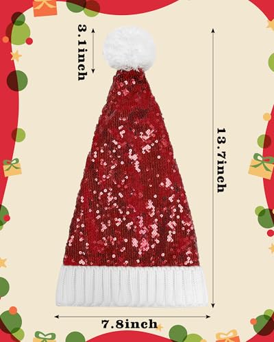 Baby Knit Santa Hat with Sequins and Pom Pom - Christmas Toddler Hat for 0-4 Years