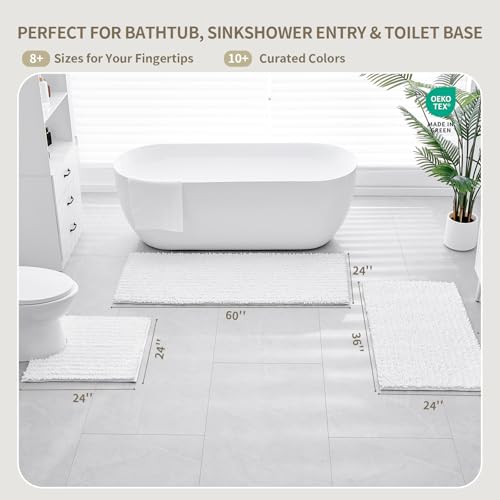 Ruggnovea Extra Thick Chenille Bath Mat 32x20 Non-Slip White