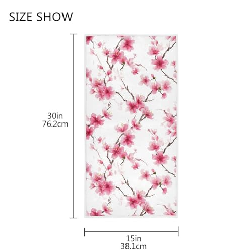 Watercolor Cherry Blossom Hand Towel 16x30, Pink Sakura Floral Bath Towel