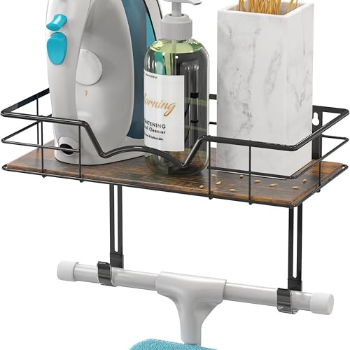 Wall Mounted Ironing Board Holder with Storage Shelf, Black Steel Rack
