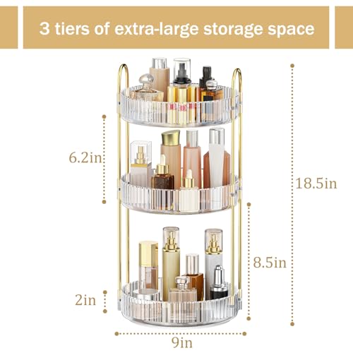 MOKANI 360° Rotating Makeup Organizer B-Clear 3-Tier Vanity Storage