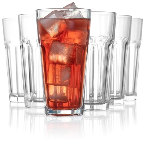 Set of 6 Clear Glass Highball Tumblers - 16oz Drinkware for Water, Juice & Cocktails