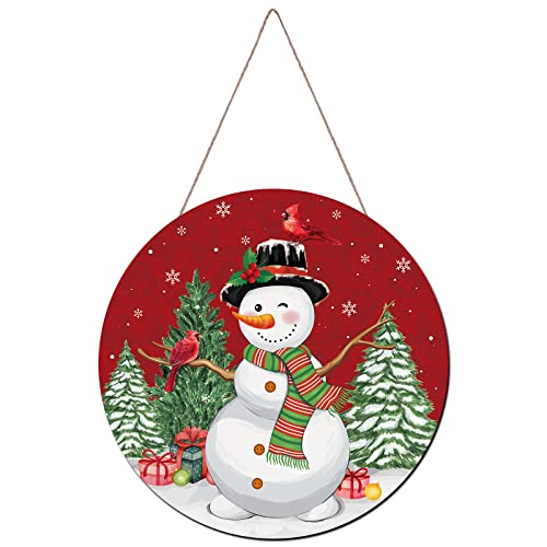 Chinco Christmas Snowman Door Decor - Rustic Wooden Wreath for Holiday Front Door