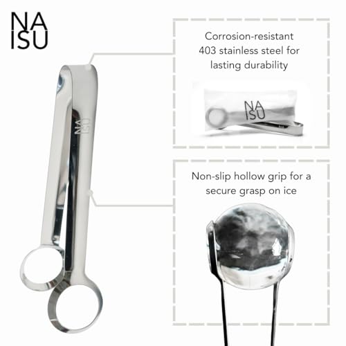 NAISU Premium Stainless Steel Ice Tongs for Clear Ice Spheres & Cubes