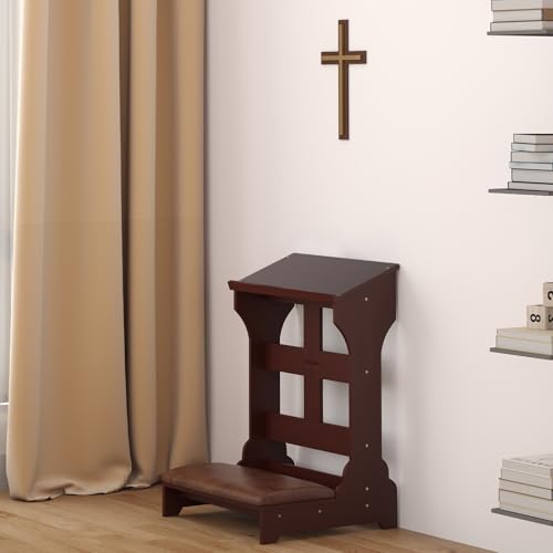 Wooden Prayer Bench Kneeler with Cushioned Pad for Home and Church