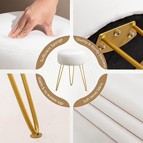 Round Velvet Vanity Stool with Gold Metal Legs, 18-Inch Footrest Ottoman
