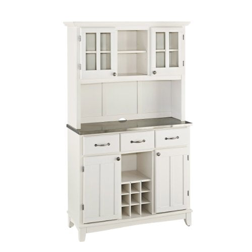 Off-White Buffet Server with Hutch and Wine Storage, 44-Inch Wide