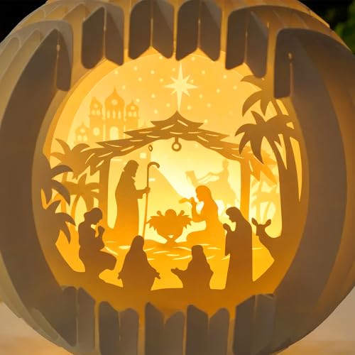Handcrafted LED Lighted Paper Nativity Scene Tabletop Decor