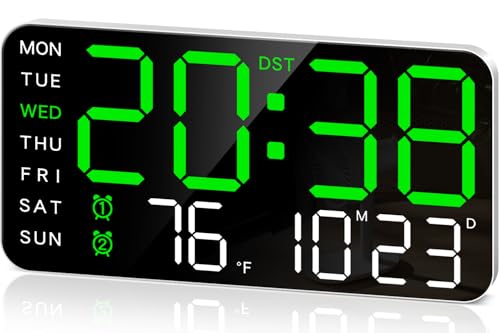 9.5-Inch Digital Alarm Clock with Large LED Display, Dual Alarms & Dimming