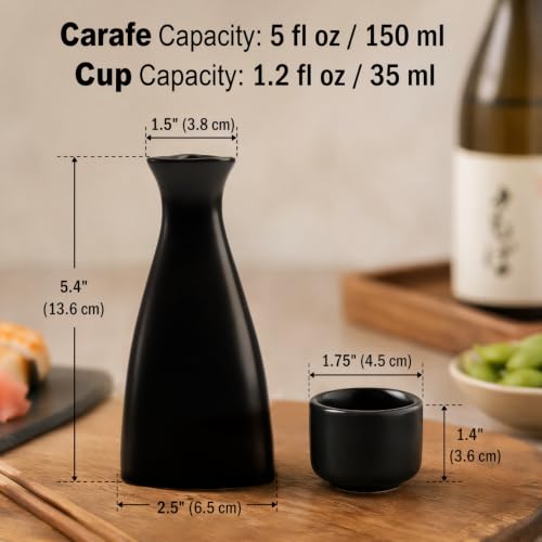 Tosnail Black Ceramic Sake Set - 1 Carafe & 6 Cups, Traditional Japanese Drinkware