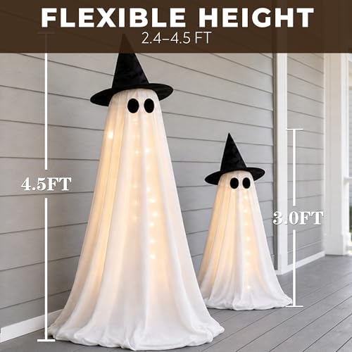 Yumiio Light Up Halloween Ghosts 2-Pack, Adjustable Height LED Decor