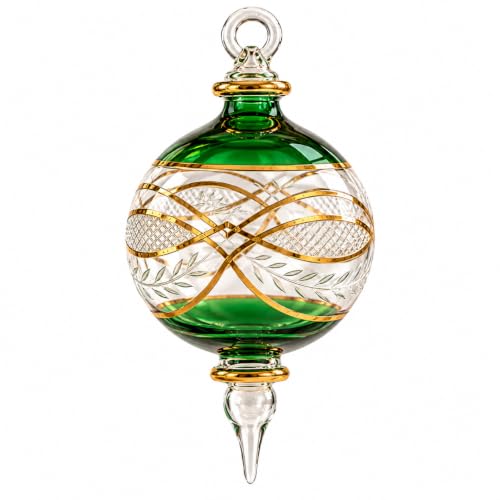 Egyptian Glass Christmas Ornament - Handcrafted Emerald Green & Gold Decor