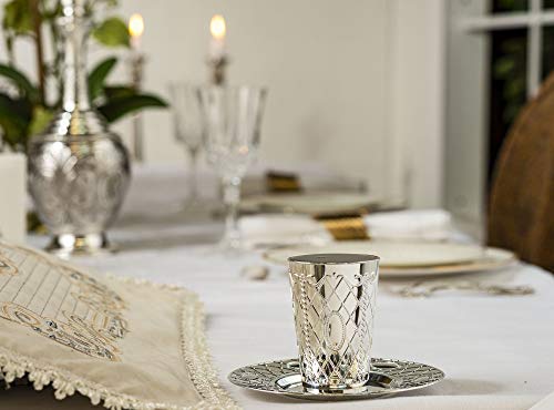 Disposable Plastic Kiddush Cups with Trays, 6 Pack Silver Wine Goblets