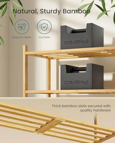 3-Tier Bamboo Shoe Rack, Stackable Entryway Shoe Organizer Shelf