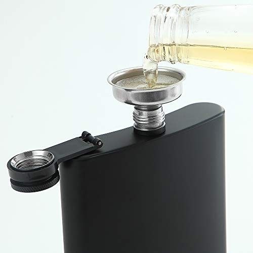 8 Oz Matte Black Stainless Steel Liquor Hip Flask with Funnel - Leakproof Gift Idea