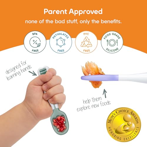 NumNum Baby Spoons Self Feeding 6 Months, 2-Pack Blue/Orange
