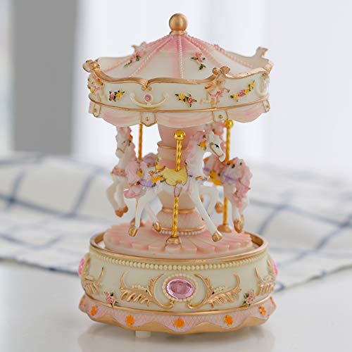 Rotating Carousel Music Box with Color Lights and Horses, Gift Wrapped