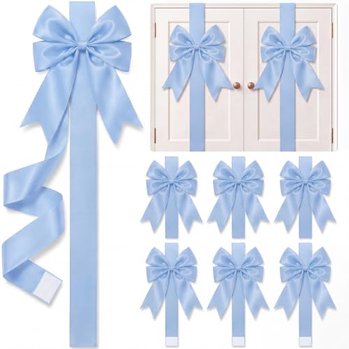 WILLBOND Light Blue Christmas Cabinet Bows, 6 Pieces - Satin Ribbon Decorative Kitchen Tools