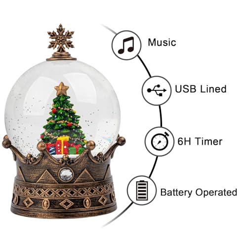 Musical Christmas Snow Globe Lantern with LED Swirling Glitter