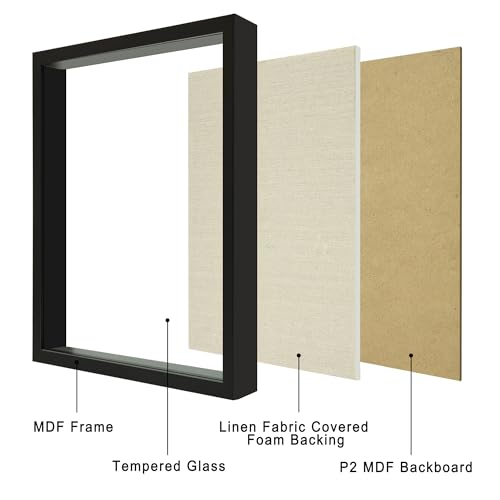 12x16 Shadow Box Frame with Linen Back and Tempered Glass, Black Wood