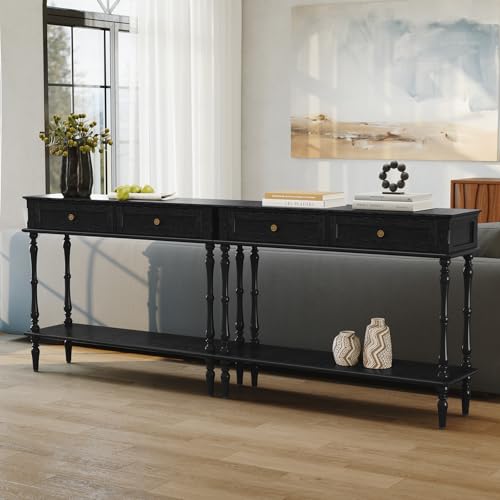 Console Table with 2 Drawers and Storage Shelf, Black Entryway Table