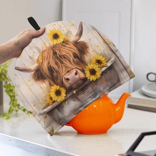 Highland Cow and Sunflower Insulated Tea Cozy for Standard Teapots