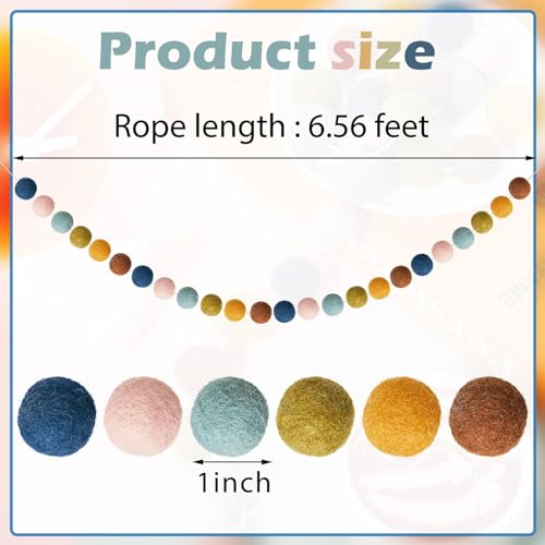 Multicolor Wool Felt Pom Ball Garland (2-Pack) - 6.5 ft Rainbow Banner