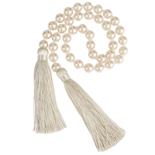 34-Inch Pearl Glass Bead Garland with Tassels, Boho Table Decor