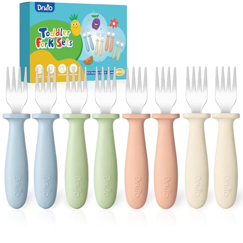 8-Piece Toddler Forks Set with Silicone Handles and Anti-Choke Design