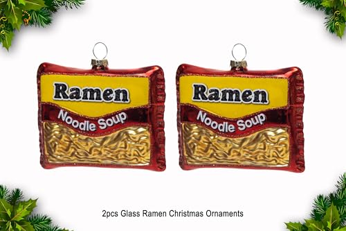 2PCS Glass Ramen Noodles Christmas Ornaments for Holiday Tree Decor