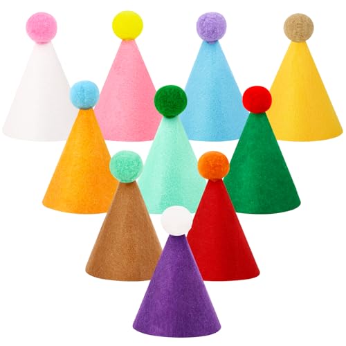 10 Pcs Colorful Mini Paper Cone Party Hats for Stuffed Animals and Pets