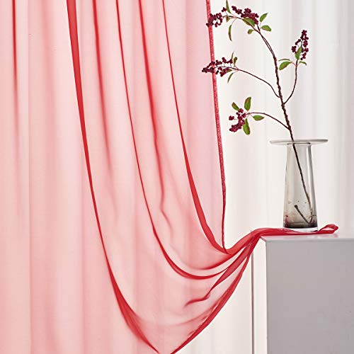 TOAVA DECO Christmas Red 52x45 Clear Rod Pocket Sheer Curtains, 2 Panels