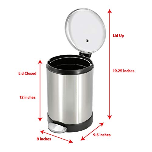 Small Stainless Steel Trash Can with Soft Close Lid and Step Pedal