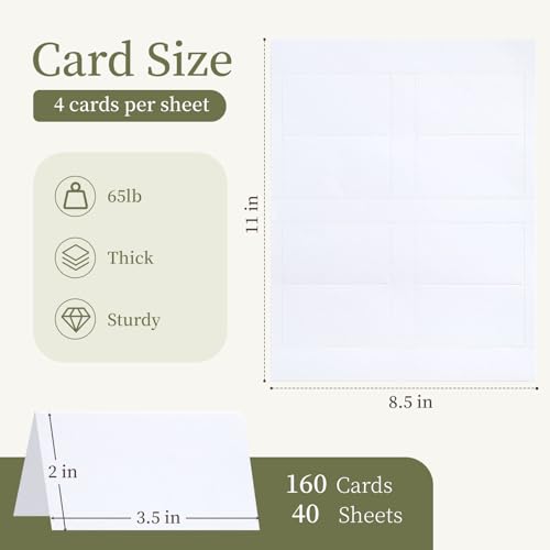 Printable Place Cards 2" x 3.5" - 160 Pack Blank White Tent Cards