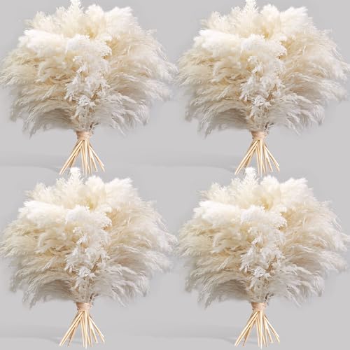40 Pcs Fluffy White Pampas Grass Stems - Boho Home & Wedding Decor