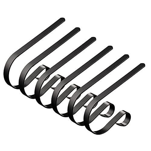 6-Piece Adjustable Metal Christmas Stocking Holders for Mantel, Black