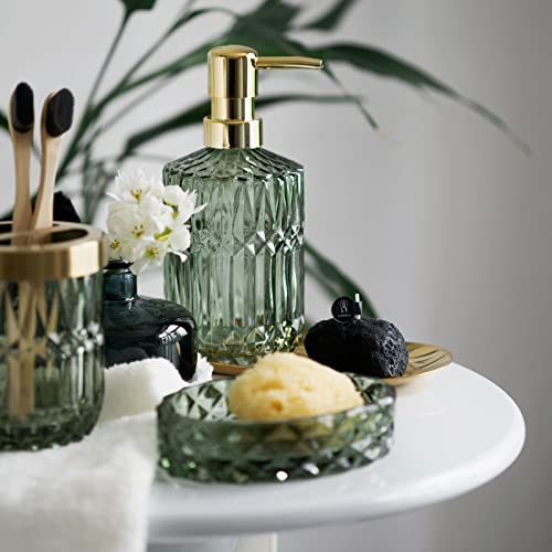 6-Piece Sage Green Glass Bathroom Accessory Set - Vintage Crystal Design