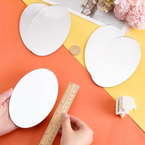 12PCS Oval Acrylic Mirror Sheets, 4x6 Inch Self-Adhesive Shatterproof Mirrors