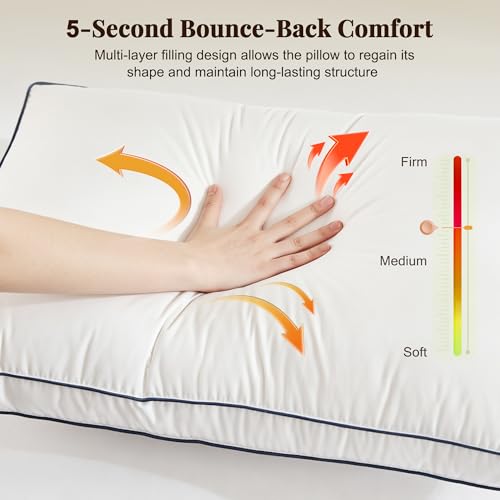 King Size Goose Feather and Down Pillows Set of 2 - Medium Firm Support