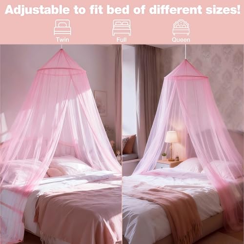 Pink Bed Canopy Curtains for Girls Room - Round Ceiling Dome Mosquito Net