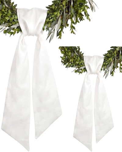 2 Pack White Wreath Sash for Front Door Blank Linen-Look Monogram