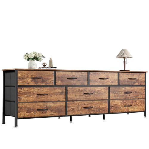 63-Inch Wide Dresser with 10 Fabric Drawers, Rustic Brown TV Stand