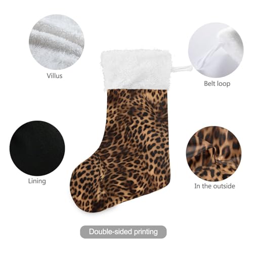 STAYTOP Leopard Print Christmas Stocking 17.7in Large Suede Big Xmas Decoration 1PCS