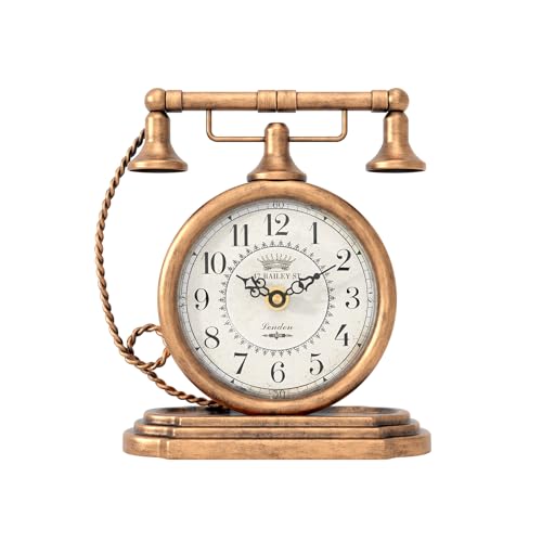 Vintage Telephone Table Clock, Gold Antique Style Mantel Clock 7.3 Inch