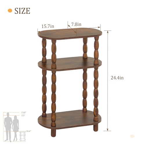 3-Tier Narrow Side Table, Skinny End Table for Small Spaces, Rustic Brown